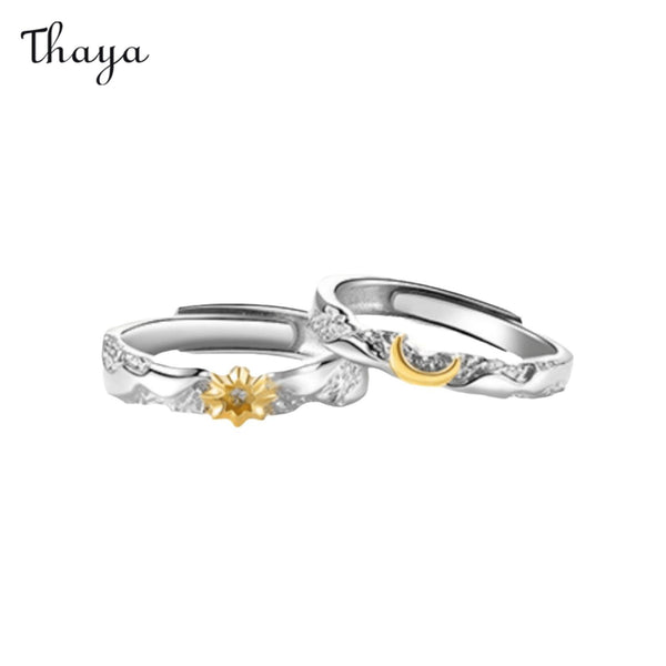 Thaya 925 Silber Sonne und Mond Strahlen Paar Ringe