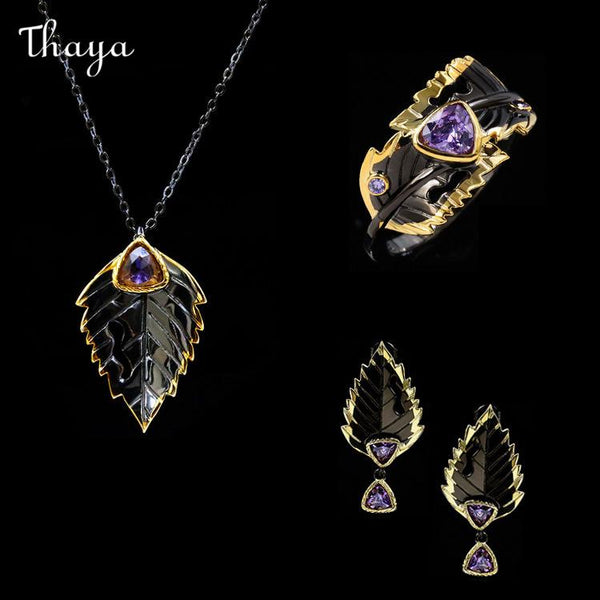 Thaya Blatt Schwarz Gold Set