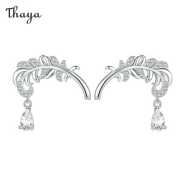 Thaya 925 Silver Feather Artistic Earrings