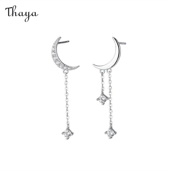 Thaya 999 Silver Moon Asymmetric Tassel Earrings