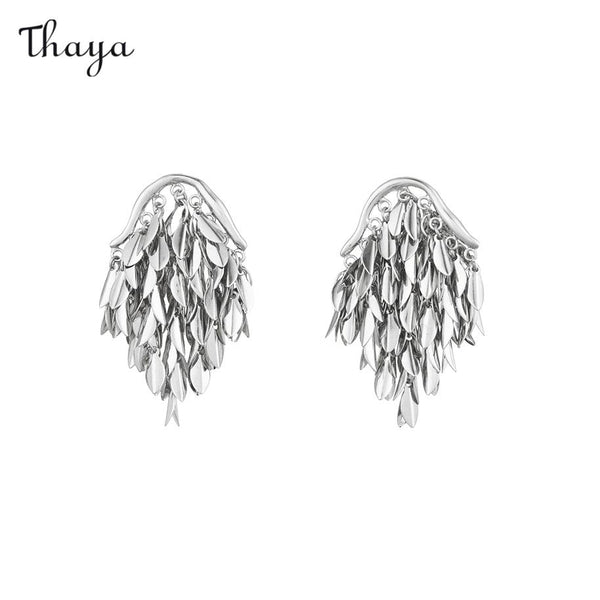 Thaya Metallic Plume Grain Earrings