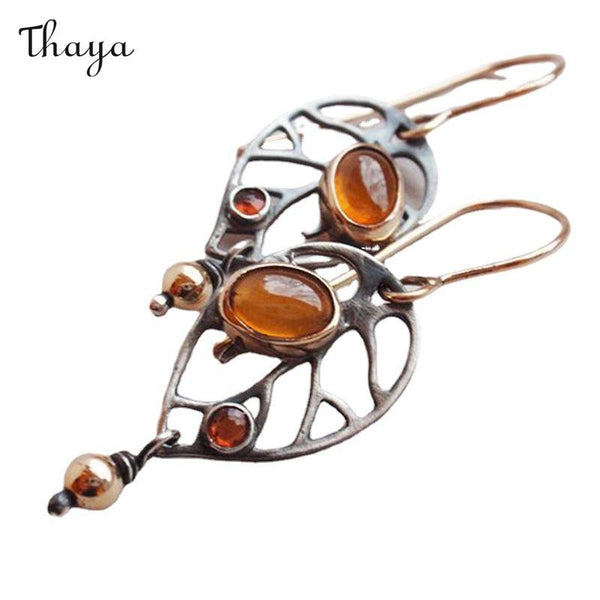 Boucles d'oreilles creuses en feuille d'oranger Thaya