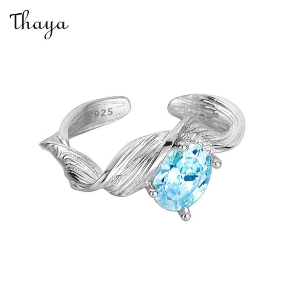 Thaya 925 Silver Minimalist Texture Aquamarine Ring