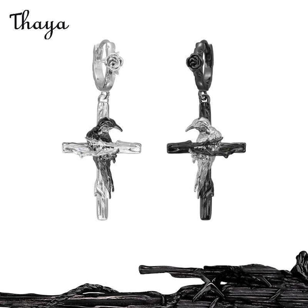 Thaya Raven Cross Earrings