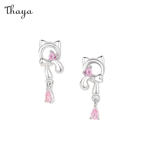 Boucles d'oreilles à tige en argent 925 avec nœud pour chat Thaya