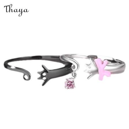 Thaya  925 Silver Paw Print Promise Couple Rings