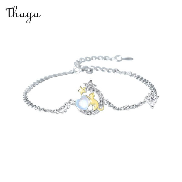 Thaya 925 Silver Starlit Candy Heart Cat Bracelet