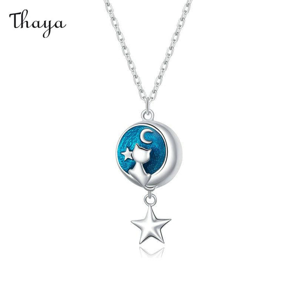 Thaya 925 Silver Night Sky Kitty Necklace