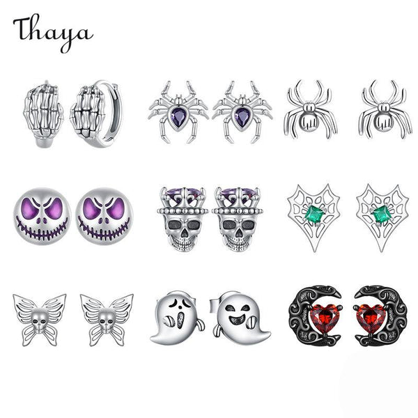 Thaya 925 Silver Halloween Horror Series Dark Earrings