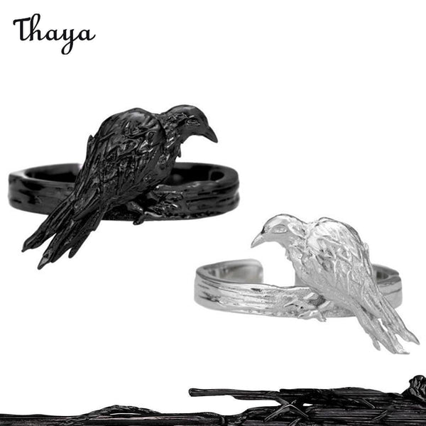 Bagues de couple en argent 925 de Thaya avec corbeau