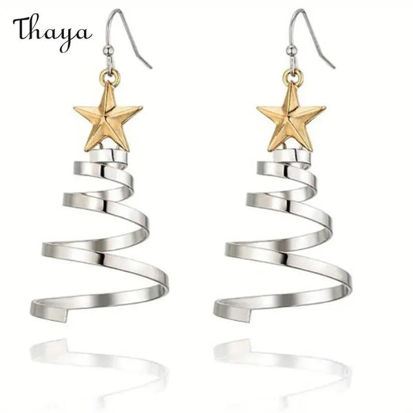 Boucles d'oreilles en forme de sapin de Noël rotatif Thaya