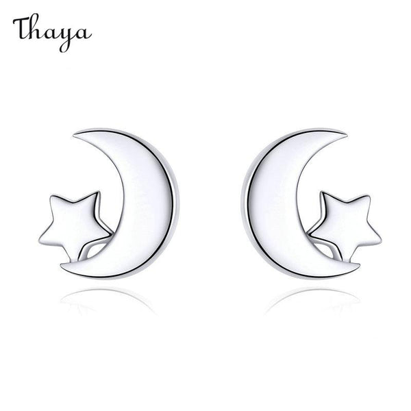 Thaya 925 Silver Star and Moon Eearrings