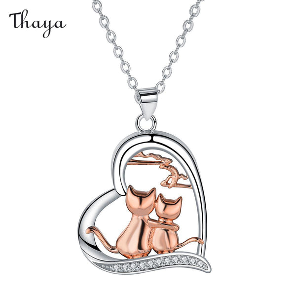 Thaya Cat In Love Heart Necklace