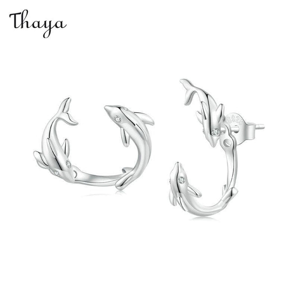 Boucles d'oreilles en argent 925 Thaya en forme de dauphin ludique