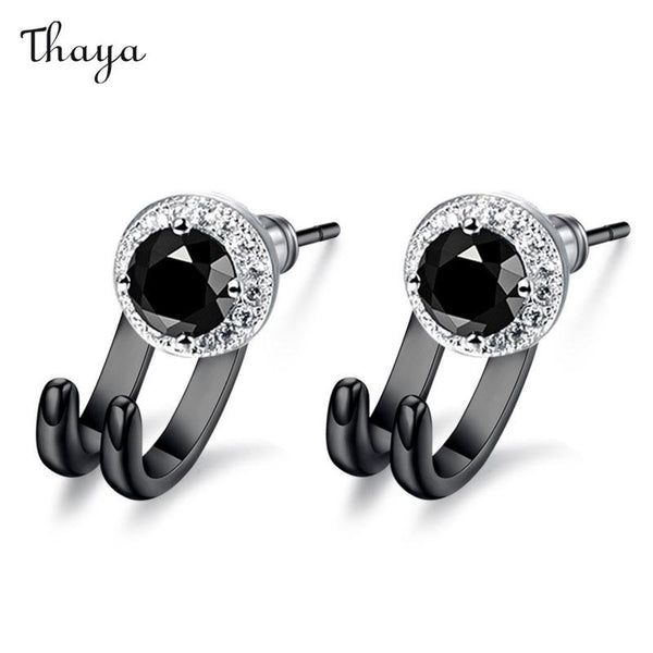 Thaya Black and White Diamond Round Earrings