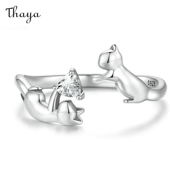 Thaya 925 Silver Playful Kitty Open Ring