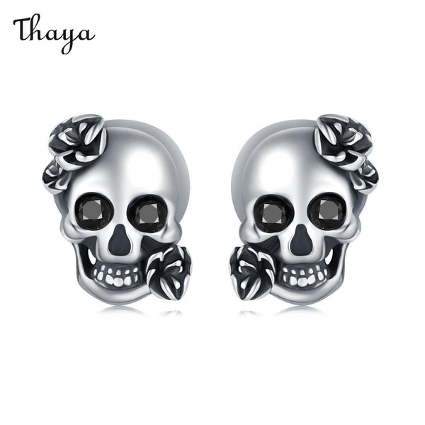 Thaya Gothic Skull Rose Earrings