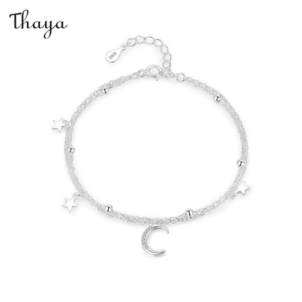 Thaya 925 Silver Star Moon Double Layered Bracelet