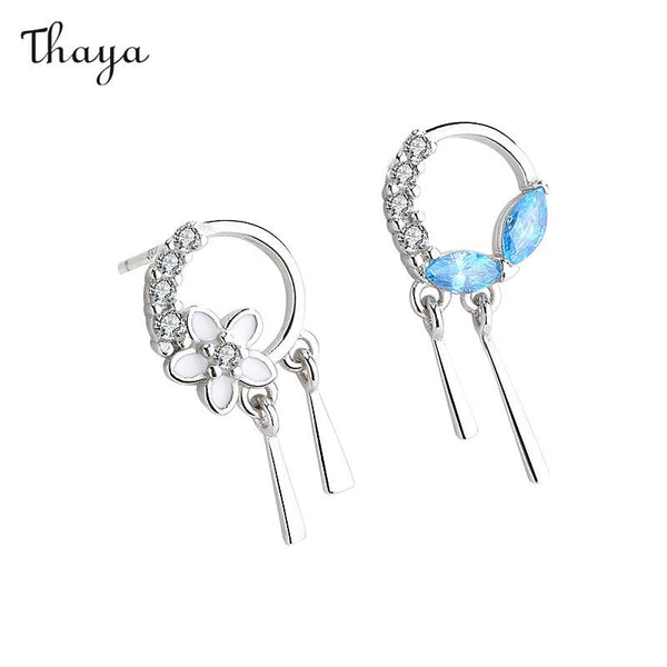 Thaya 925 Silver Asymmetric Diamond Petal Sparkle Earrings