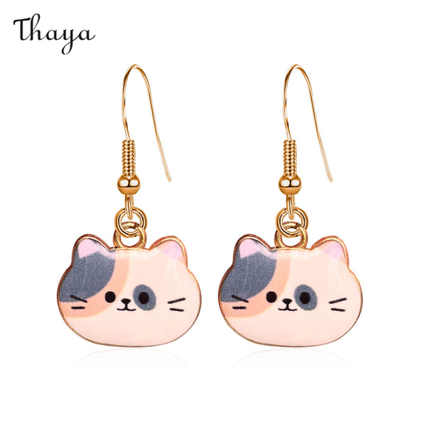 Boucles d'oreilles chat coloré de dessin animé Thaya