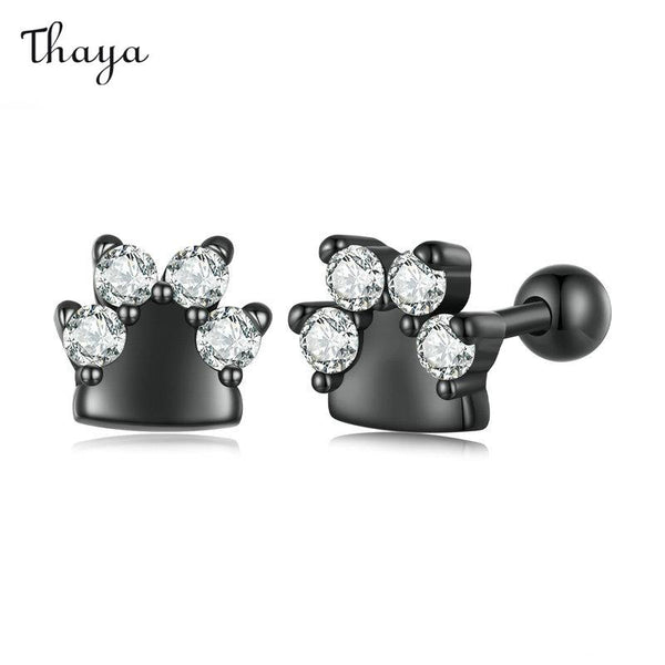 Thaya 925 Silver Black Gold Dog Paw Earrings