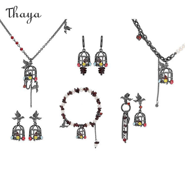 Thaya Schmuckset mit Vogelkäfig und pastoralem Blumenmuster