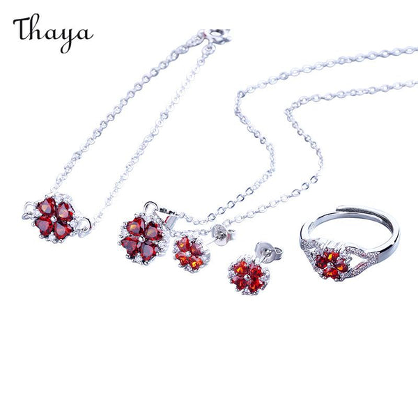 Thaya Red Four-leaf Clover Jewelry Set