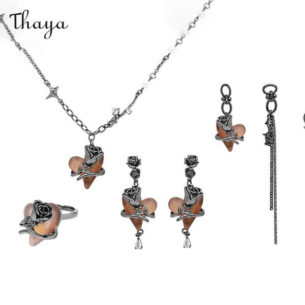 Thaya Warmes Orange Herzrosen-Set