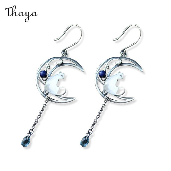 Boucles d'oreilles à chaîne en forme d'oreille de chat Thaya Moon