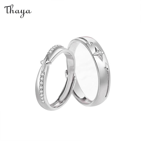 Thaya 925 Silber Stern Mond Meteor Paar Ringe