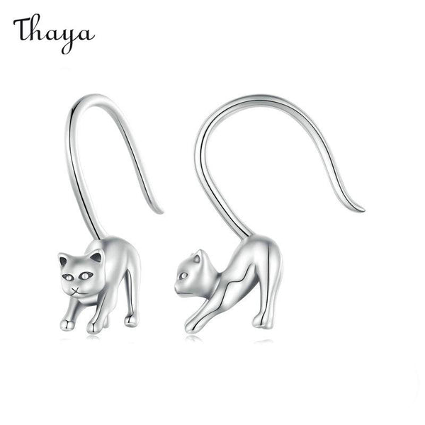 Thaya 925 Silver Cute and Naughty Cat Earrings