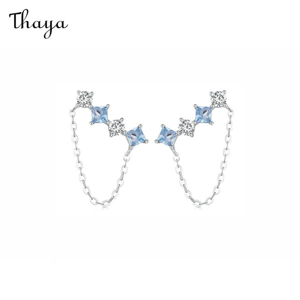 Thaya 925 Silver Chain Long Star Earrings