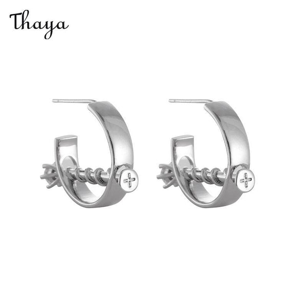 Thaya Screw Embellished C-Shaped Zircon Earrings