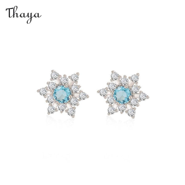 Boucles d'oreilles simples en argent 925 avec diamants bleus scintillants Thaya