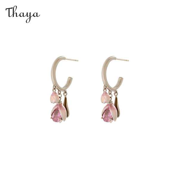 Boucles d'oreilles pendantes en forme de tulipe rose Thaya