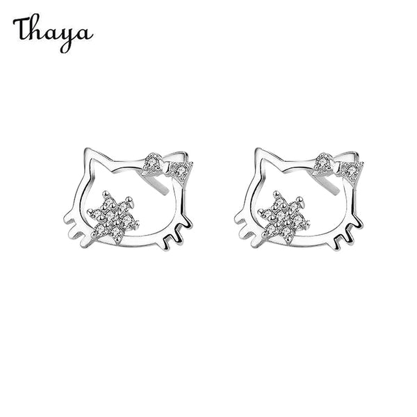 Thaya 925 Silver Creative Kitty Cat Earrings