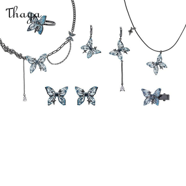 Thaya Dark Blue Butterfly Jewelry Set