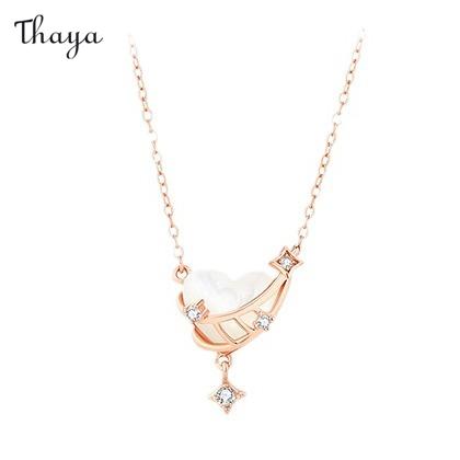 Collier Thaya en argent 925 avec pendentif en forme de cœur en nacre et pendentif Love Ladder