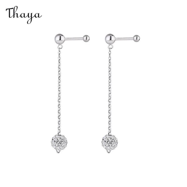 Thaya 999 Silver Asymmetric Ball Chain Screw Earrings