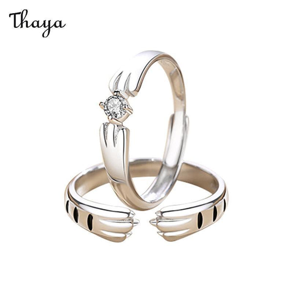 Bagues de couple de luxe en argent 925 avec patte de chat Thaya