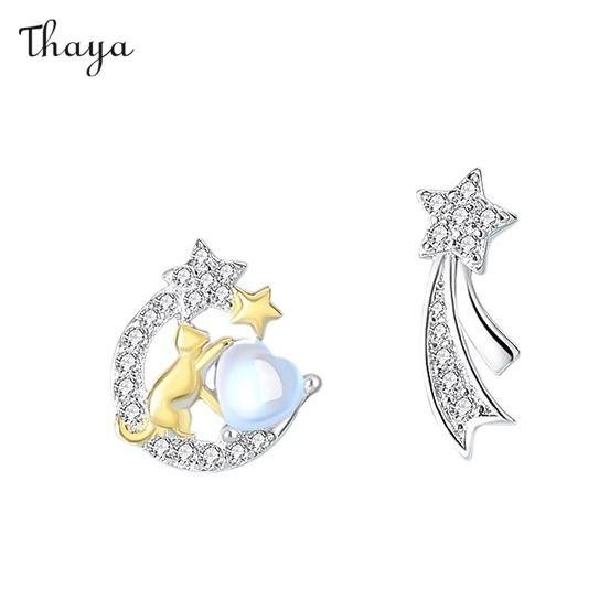 Thaya 925 Silver Starlit Candy Heart Cat Earrings