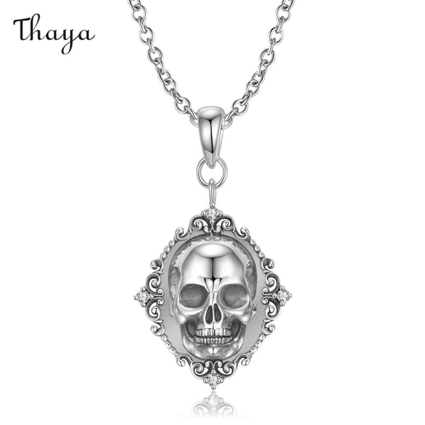 Collier camée en argent 925 Thaya avec tête de mort éthérée