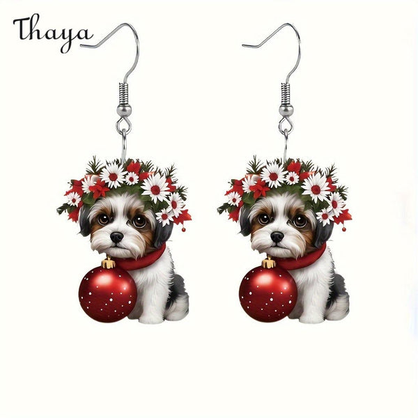 Thaya Acrylic Christmas Bell Dog Earrings