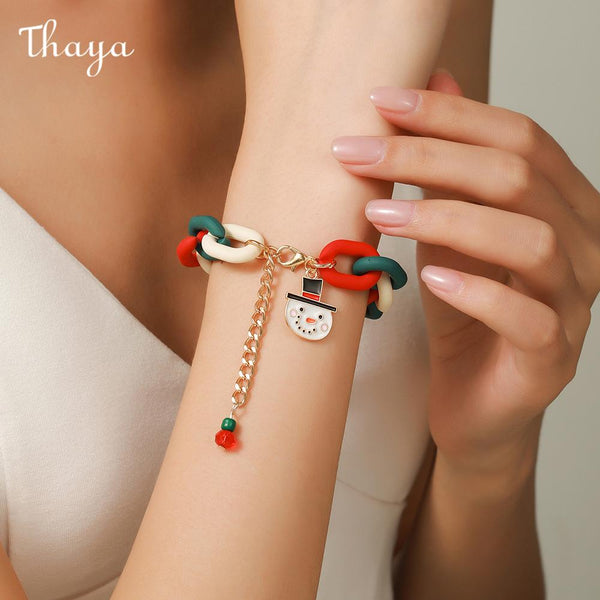 Thaya Christmas Series Red and Green Snowflake Bell Bracelets