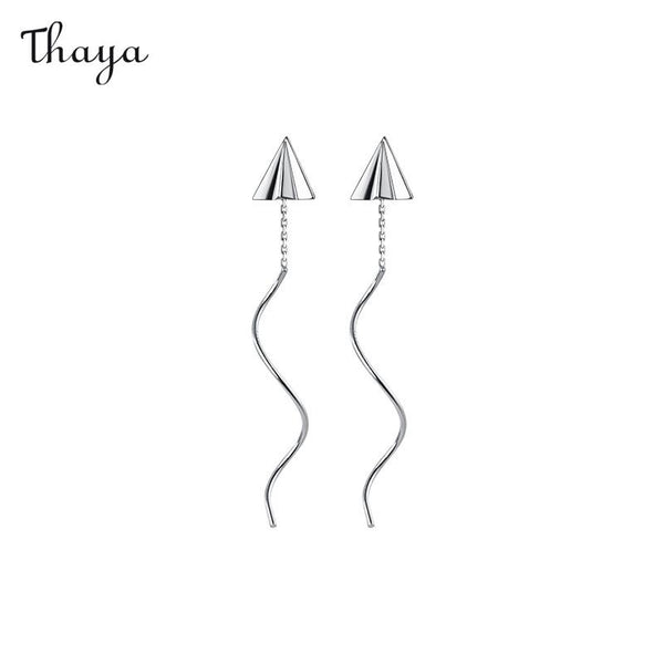 Thaya 925 Silver Simple Paper Plane Wave Earrings