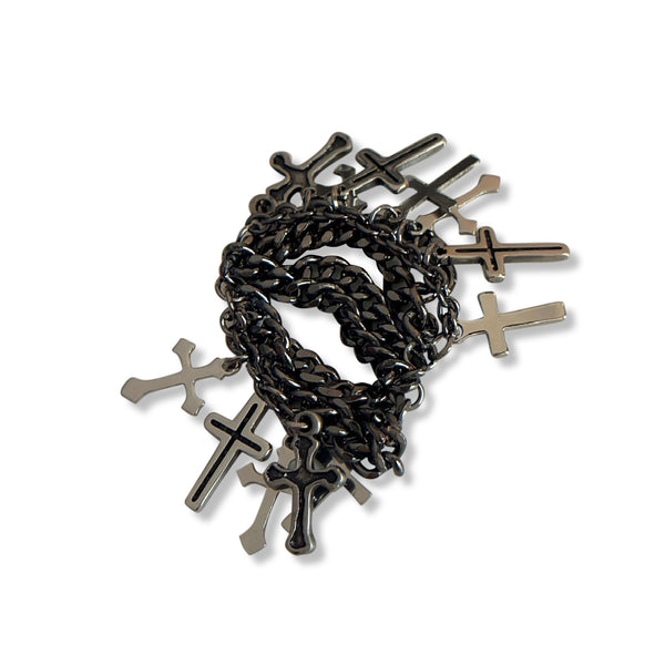 Thaya Witch Multi-layer Black Chain Cross Tassel Ring