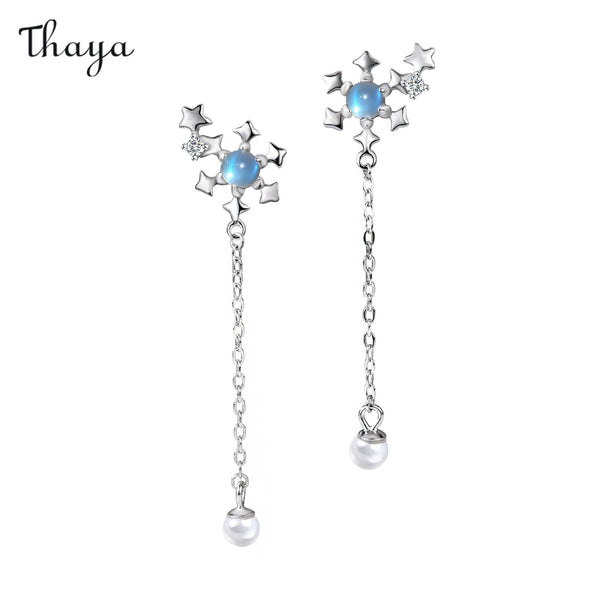 Thaya 925 Silver Moonstone Pearl Tassel Earrings