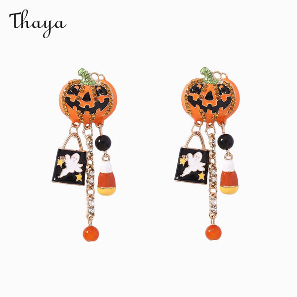 Boucles d'oreilles à pompon en forme de crâne de citrouille Thaya