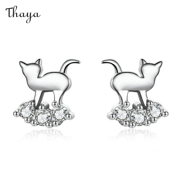 Thaya 925 Silver Kitty Cat Cuteness Earrings