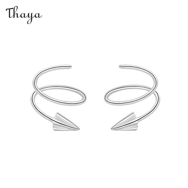 Thaya 925 Silver Paper Airplane Spiral Earrings